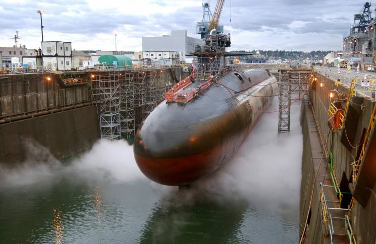 United States' Navy submarine at dry dock.
