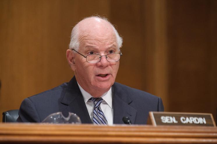 Senator Cardin is seen on the congressional floor, behind his name tag.