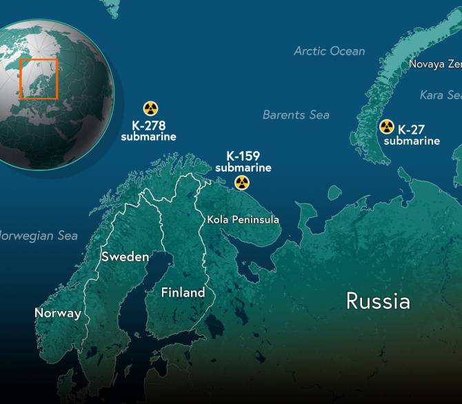 Sunken Nuclear Submarines in the Arctic Map
