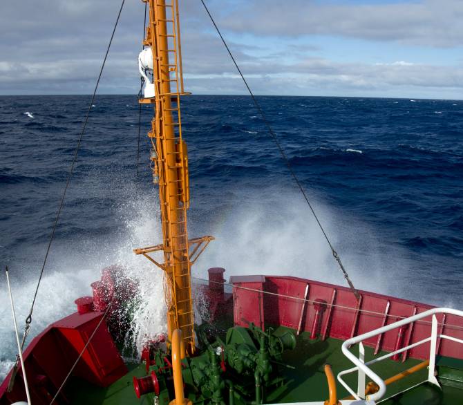 The Brazilian Navy's Oceanographic Ship Ary Rongel goes through the Drake Passage on its way to Antarctica on March 3, 2014; Getty Images