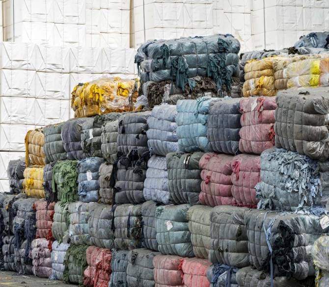Textiles waiting for recycling at Renewcell. Credit: Martin Egbert