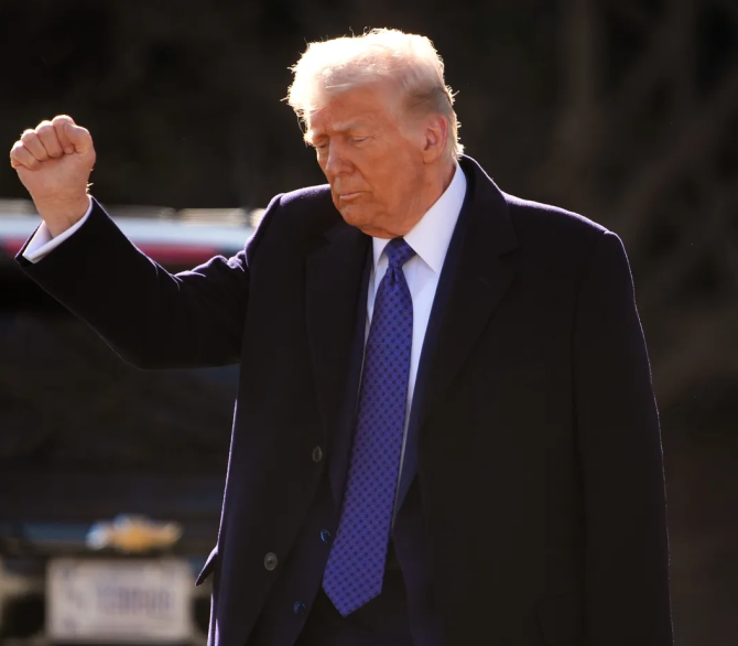 U.S. President Donald Trump departs the White House on February 14, 2025 in Washington, DC. Trump is attending the Daytona 500 this weekend. 