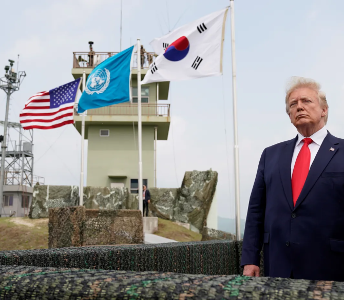 U.S. President Trump visits the demilitarized zone separating the two Koreas, in Panmunjom, South Korea, June 30, 2019. 