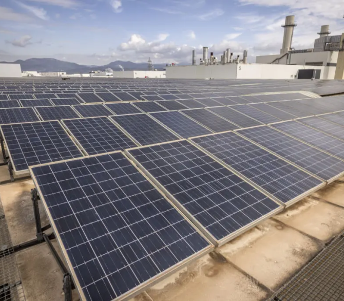 Solar panels on the Seat Cupra SA plant in Martorell, Spain.
