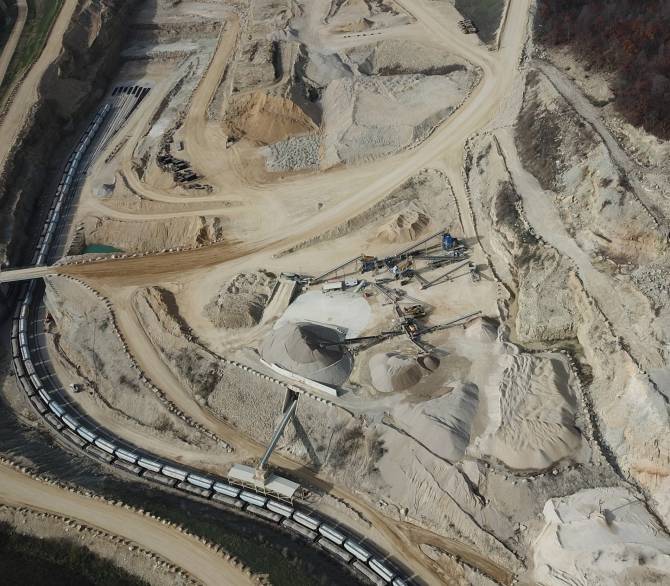 An aerial view of the Pattison Co. quarry in Garnavillo, Iowa. 