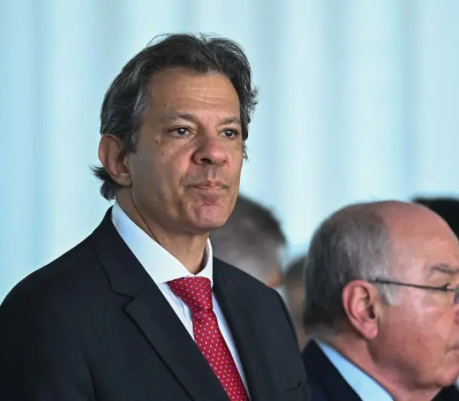 Fernando Haddad, Brazil's finance minister, during a news conference with Chinese President Xi Jinping and Brazil's Luiz Inacio Lula da Silva, not pictured, at the Alvorada Palace in Brasilia in 2024.