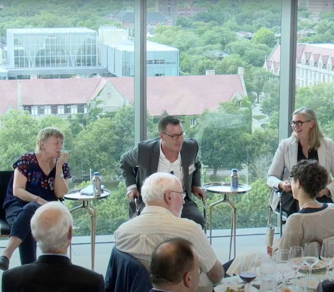 On July 16, 2025, Outrider Foundation President & CEO Robert K. Elder moderated a discussion with W.J. Hennigan of The New York Times, Nobel Laureate Jody Williams, and Dr. Emma Belcher, President of Ploughshares, at the David Rubenstein Forum at the University of Chicago. 