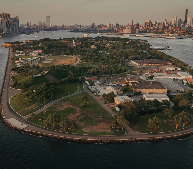  An aerial view of Governors Island in New York City in July. 