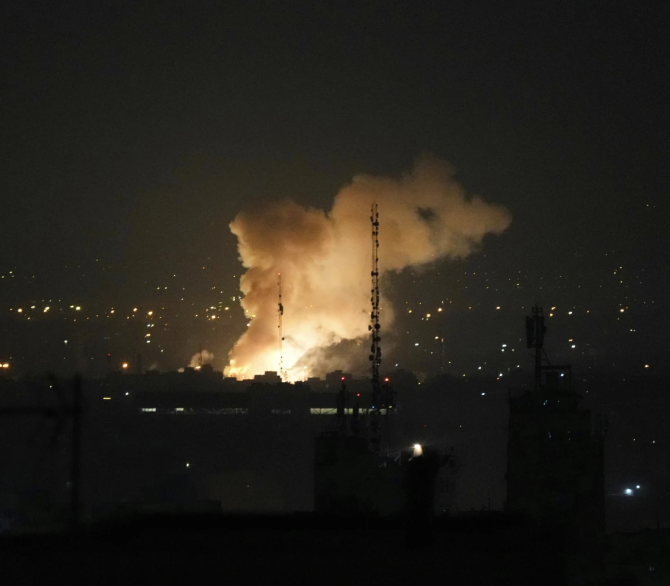 Smoke rises up after an explosion in Tehran, Iran, Friday, June 13, 2025. 