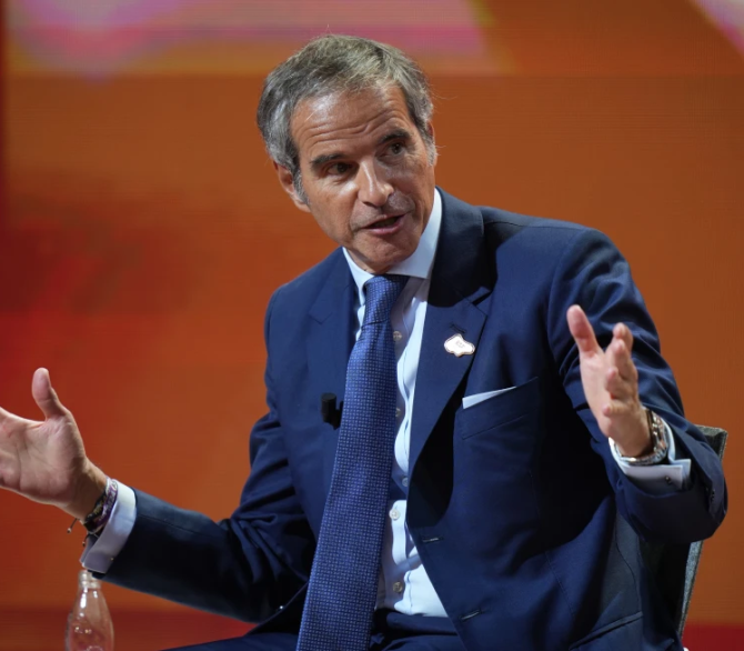 International Atomic Energy Agency (IAEA) Director General Rafael Grossi speaks during the annual Bled Strategic Forum gathering in Bled, Slovenia, Monday, Sept. 1, 2025. 