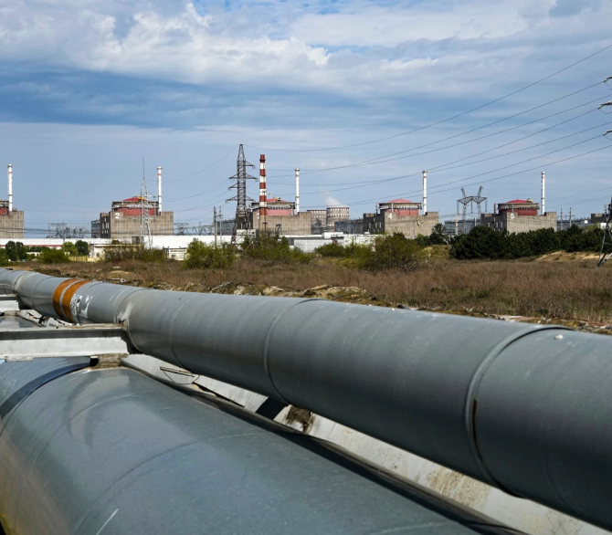 A view of the Zaporizhzhia Nuclear Power Station, in Enerhodar, Zaporizhzhia region, in territory under Russian military control, southeastern Ukraine, on May 1, 2022.
