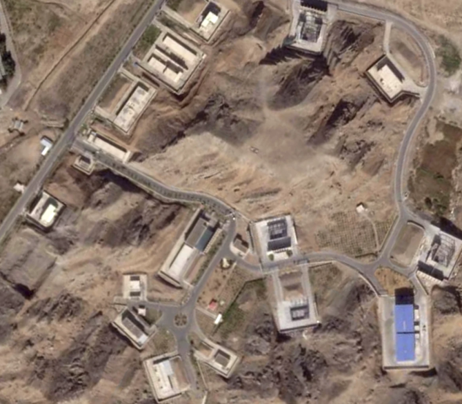 This satellite photo from Planet Labs PBC shows reconstruction efforts at Iran's Parchin solid propellant plant outside of Tehran, Iran, Aug. 28, 2025.