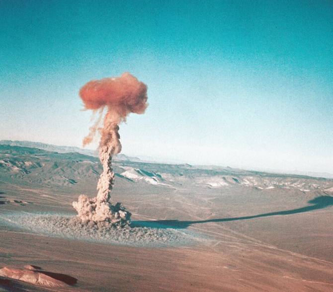 A sub-surface atomic test is shown March 23, 1955 at the Nevada Test Site near Yucca Flats, Nev. 